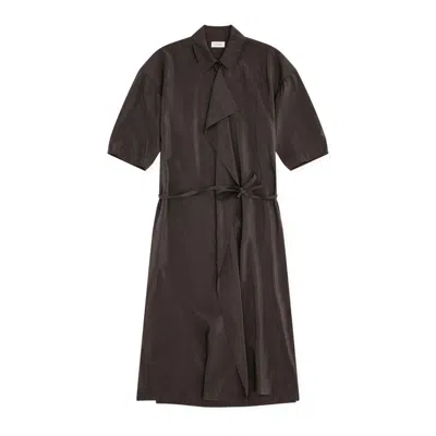 Lemaire Asymmetrical Shirt Dress With Tie Belt In Brown