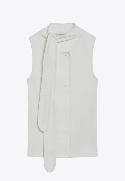 Lemaire Tie-neck Ribbed Stretch-cotton And Linen-blend Jersey Top In White