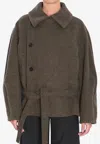 Lemaire Short Coat With Asymmetrical Button Panel In Brown