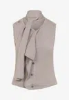 Lemaire Anthracite Light Taupe Wool Asymmetrical Sleeveless Cardigan In Brown