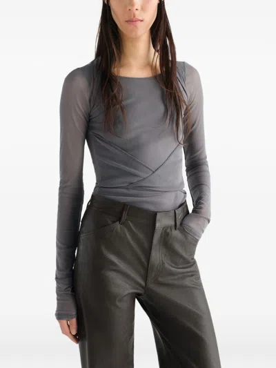 Lemaire Ballerina Layered Mesh Top In Gray