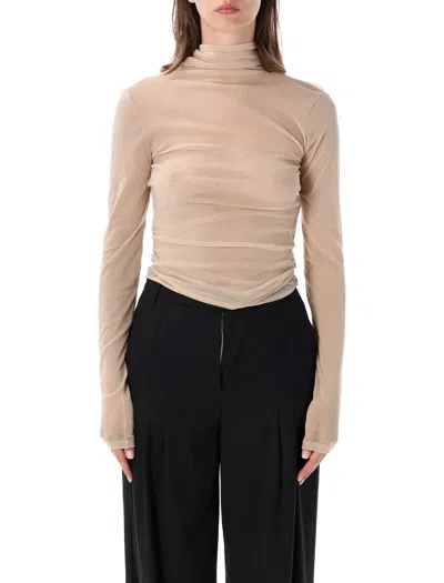 Lemaire Ballerina Scarf Sheer Mesh Jersey Bustier Long-sleeve Top In Neutral