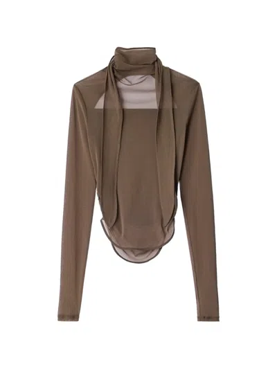 Lemaire Cocoa Ballerina Jersey Top With Scarf In Brown