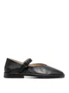 Lemaire Black Calf Leather Ballerina Shoes With Off-center Vamp In Negro