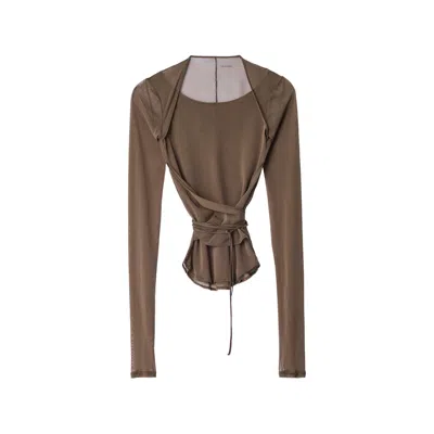 Lemaire Ballerina Wrap Top In Mesh Jersey In Brown