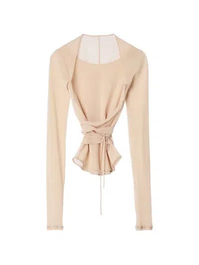Lemaire Ballerina Wrap Top In Mesh Jersey In Neutral