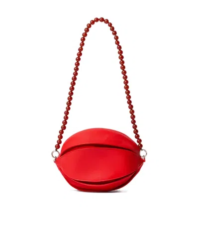 Lemaire Balloon Slits Beaded Leather Shoulder Bag In Red