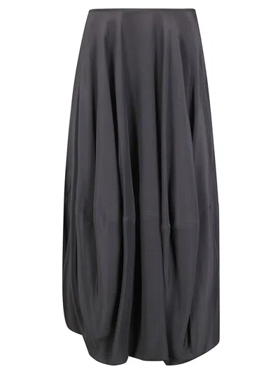 Lemaire Balloon Skirt With Gathered Waist And Silken Contrast In Gray