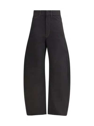 Lemaire High-waisted Barrel Cotton Trousers In Black