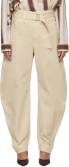Lemaire Belted Tapered-leg Trousers In Bg231 Denim Snow Oat