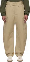 Lemaire Beige Belted Tapered Trousers In Bg260 Sand