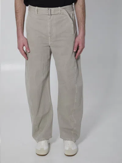 Lemaire Beige Cotton Trousers In Gray