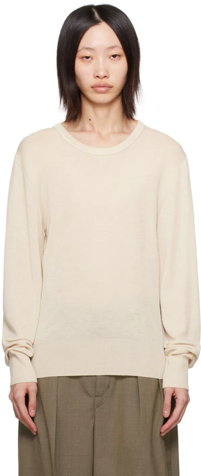 Lemaire Beige Crewneck Sweater In Ye507 Cream