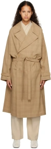 Lemaire Belted Coat In Mu004 Brown / Yellow