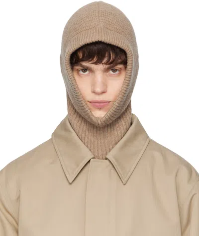 Lemaire Beige Hood Lambswool Balaclava In Br458 Latte Coffee