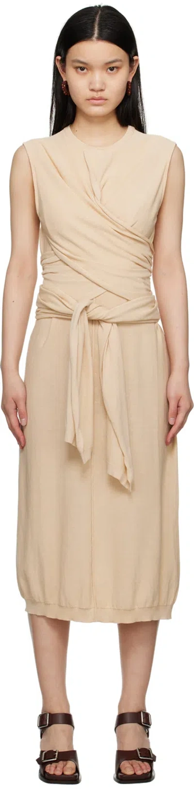 Lemaire Beige Knotted Midi Dress In Wh016 Rosy White