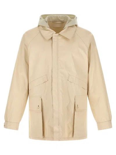 Lemaire Hooded Waterproof Coat Front Pockets Hood In Brown