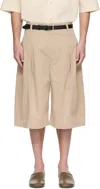 Lemaire Beige Maxi Pleated Bermuda Shorts