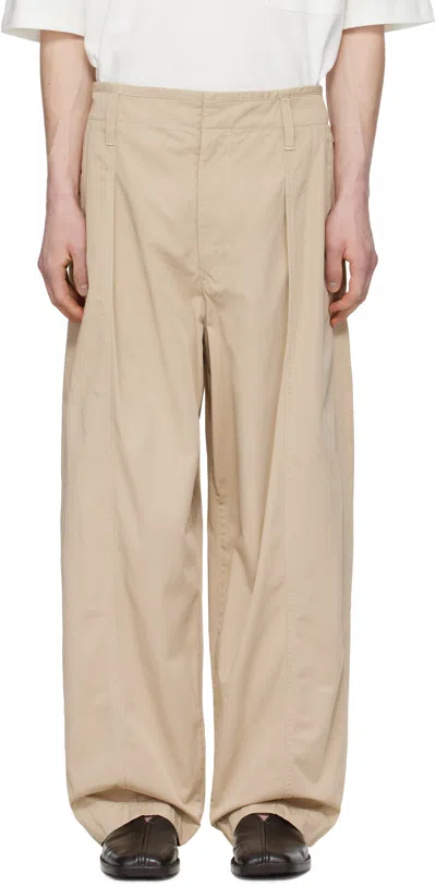 Lemaire Beige Maxi Pleated Trousers In Pink