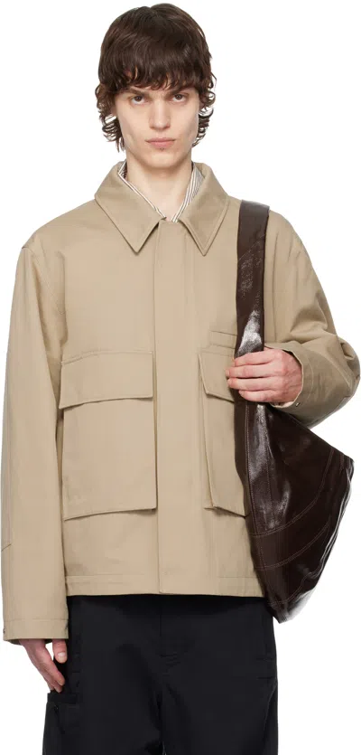 Lemaire Beige Quilted 3d Pockets Jacket In Bg260 Sand