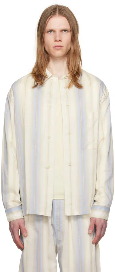 Lemaire Beige Stripe Shirt In Mu070 Powder Blue /