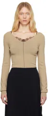 Lemaire Beige Wide V-neck Top In Bg200 Mastic
