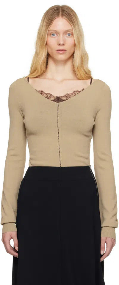 Lemaire Beige Wide V-neck Top