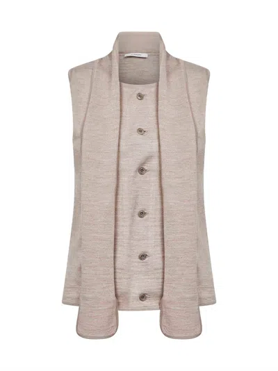 Lemaire Beige Wool Blend Asymmetric Sleeveless Cardigan In Neutral