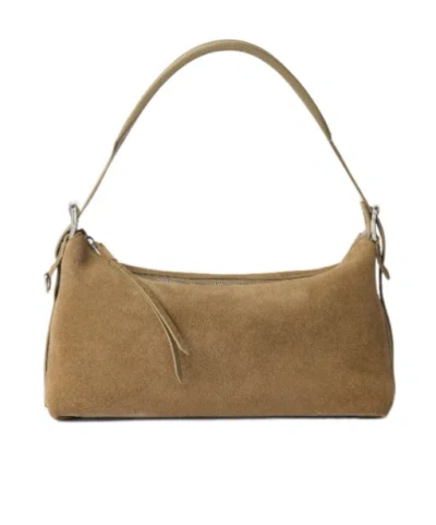 Lemaire Belted Baguette Bag In Suede Leather In Brown