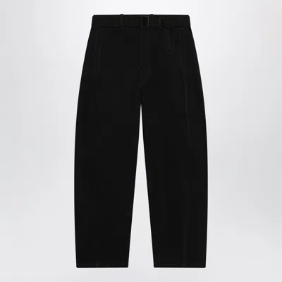 Lemaire Belted Black Cotton Trousers For Women