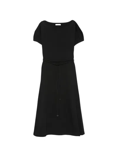 Lemaire Belted Boat-neck Midi Dress In Black