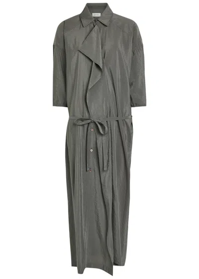 Lemaire Belted Brushed Silk-blend Midi Shirt Dress In Gray