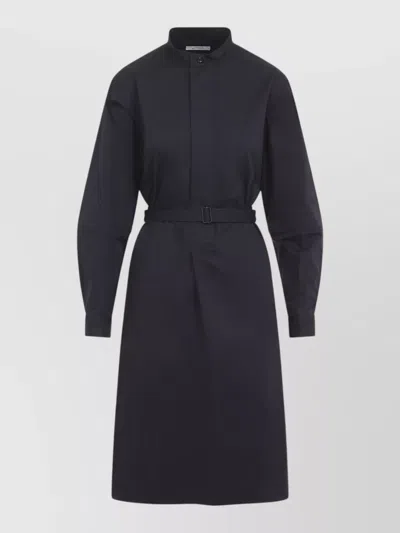 Lemaire Belted Cotton Satin Midi Shirt Dress In Blue