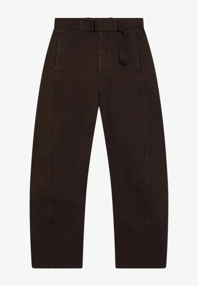 Lemaire Belted Denim Pants In Brown