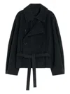 Lemaire Womens Black Belted Double-breasted Wool Coat In Black
