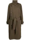 Lemaire Belted Double-breasted Coat In Brown
