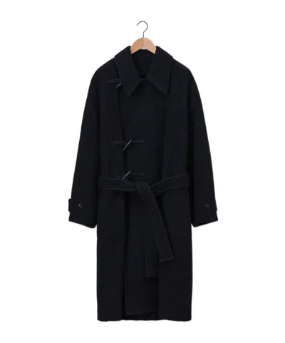 Lemaire Belted Felted Duffle Coat In Black