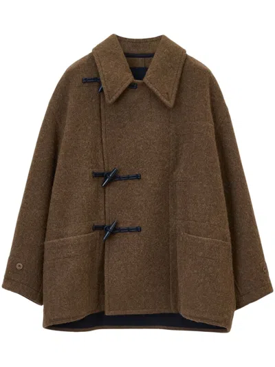 Lemaire Belted Felted Duffle Jacket In Brown