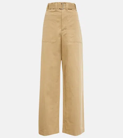 Lemaire Belted High-rise Wide-leg Pants In Kraft Beige