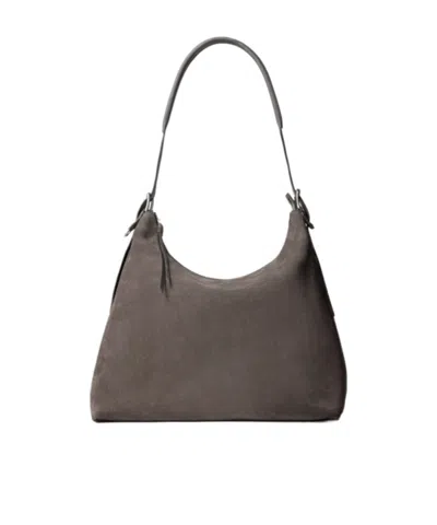 Lemaire Belted Hobo Bag In Suede Leather In Gray