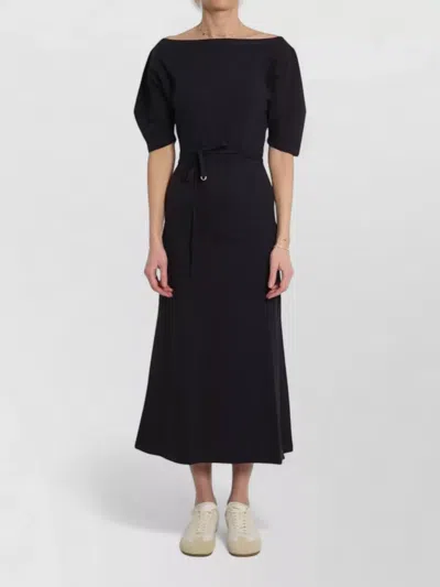 Lemaire Belted Jersey Midi Dress Boat Neckline In Blue