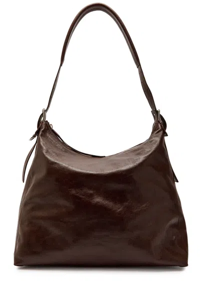 Lemaire Belted Leather Hobo Bag In Brown