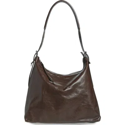 Lemaire Belted Leather Hobo Bag In Dark Brown