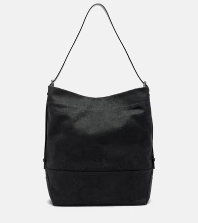 Lemaire Belted Leather-trimmed Canvas Tote Bag In Black