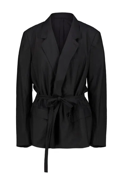 Lemaire Belted Light Tailored Jacket Clothing In Black