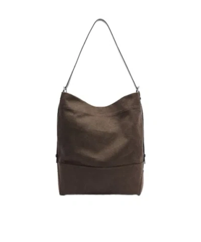 Lemaire Belted Medium Cotton Canvas Tote Bag In Brown