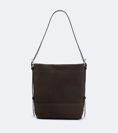 Lemaire Belted Medium Leather Tote Bag In Brown