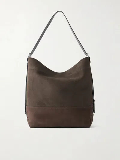 Lemaire Belted Nubuck Leather Tote Bag In Brown