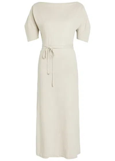 Lemaire Belted Off-the-shoulder Cotton-blend Midi Dress In White