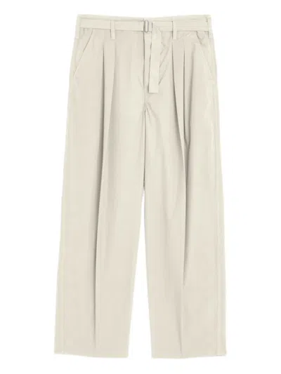 Lemaire Belted Pleated Trousers In Light Beige